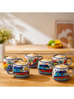 BRINNS - The Hut Multicolor Print Ceramic Microwave Safe Mugs (Pack of 6)