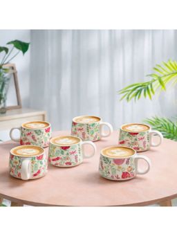 BRINNS - Floral Multicolor Print Ceramic Microwave Safe Mugs (Pack of 6)