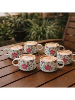 BRINNS - Floral Multicolor Print Ceramic Microwave Safe Mugs (Pack of 6)