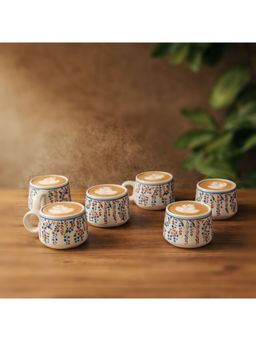 BRINNS - Floral Multicolor Leaves Ceramic Microwave Safe Mugs (Pack of 6)