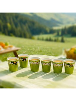 BRINNS - Mountain Green Love Ceramic Microwave Safe Kullads (Pack of 6)