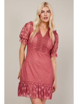 Trendyol - Rose Polka Mesh Frill Mini Dress (UK 14)