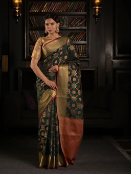 EXCLUSIVA - Green Patola Weaving Saree with Unstitched Blouse