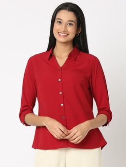 Not So Pink - Formal Maroon V-neck Collar Shirt
