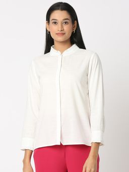 Not So Pink - Formal White Mandarin Collar Shirt