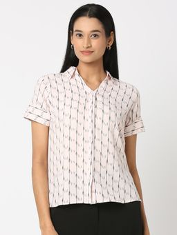 Not So Pink - Formal Peach Shirt With Grey Print