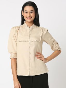 Not So Pink - Formal Beige Ruffle Collar Shirt