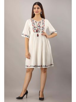 Kartika - White Embroidered Tie Up Neck Dress