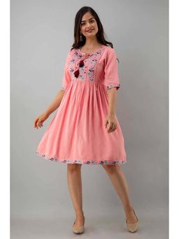 Kartika - Pink Embroidered Tie Up Neck Dress