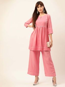 Kartika - Pink Embroidered Round Neck Kurti