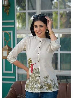 Aravalii - Off White Embroidered Mandarin Neck Tunic