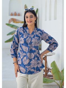Aravalii - Blue Floral V-Neck Tunic