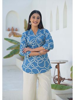 Aravalii - Blue Geometric V-Neck Tunic