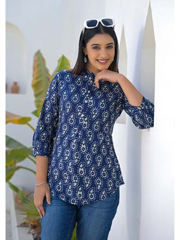 Aravalii - Blue Geometric Mandarin Neck Tunic