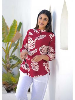 Aravalii - Maroon Floral Mandarin Neck Tunic
