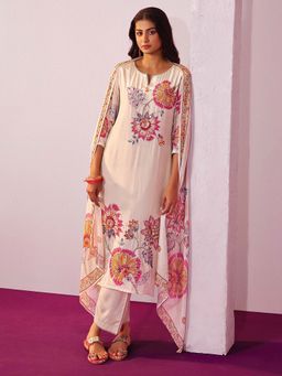 Label Madhuri Thakkar - Multi-Color Embroidered Round Neck Kurta Pant With Dupatta