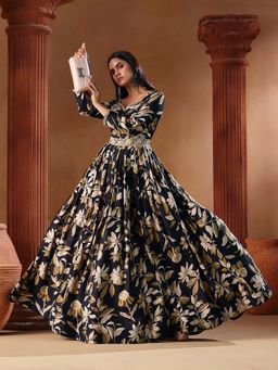 MADHURAM - Black Embroidered Sweetheart Dress