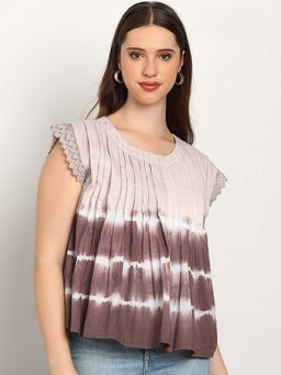 Maaesa - Brown Tie & Dye Round Neck Tunic