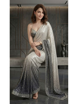 HANDME - Sparkling Ombre Premium Sequins Saree With Blouse Fabric