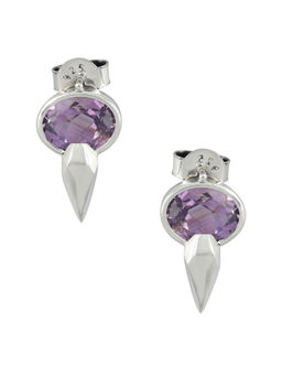 Tribe Amrapali - Sterling Silver Oval Amethyst Ear Studs