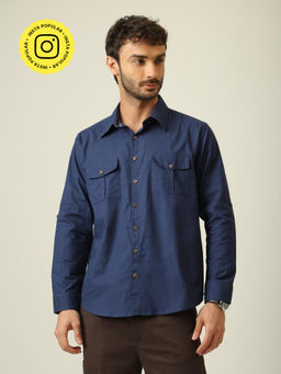 Saltpetre - Relaxed Work Linen Cotton Shirt - Navy Blue