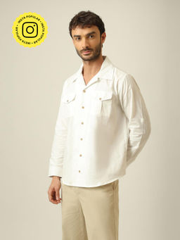 Saltpetre - Men Safari Linen Cotton Shirt - White