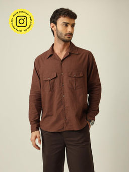 Saltpetre - Men Safari Linen Cotton Shirt - Coffee Brown