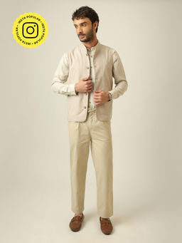 Saltpetre - Bandhgala Linen Cotton Co-Ord Set - Greige And Beige