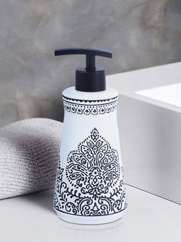OBSESSIONS - Polyresin Soap and Lotion Dispenser, Ideal for Bathroom, 320ml, White and Black