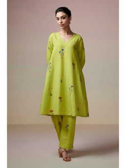 Dressfolk - Lime Green Linen-Cotton Kurta and Pant (Set of 2)