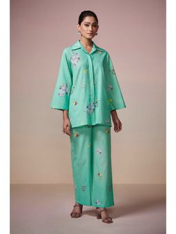 Dressfolk - Mint Green Linen- Cotton Shirt and Pant (Set of 2)