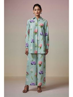 Dressfolk - Teal Blue Linen-Cotton Shirt and Pant (Set of 2)