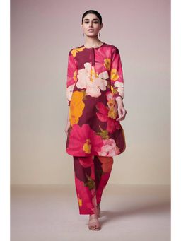 Dressfolk - Maroon Floral Linen- Cotton Co-Ord (Set of 2)