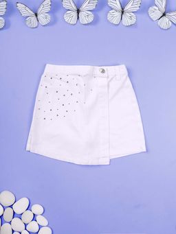 KiddoPanti - White Embellished Regular Skort
