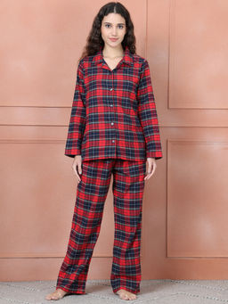 Secret Wish - Red Checks Flannel Shirt with Pyjama (Set of 2)