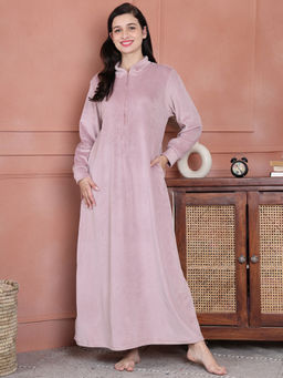 Secret Wish - Pink Solid Velvet Full Length Nighty