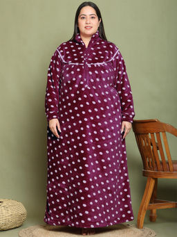 Secret Wish - Purple Polka Dot Woolen Nighty