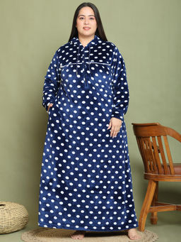 Secret Wish - Navy Blue Polka Dot Woolen Nighty