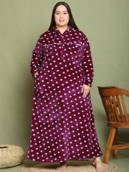 Secret Wish - Purple Polka Dot Woolen Nighty
