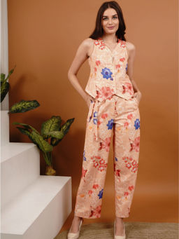 Slumber Jill - Peach Floral Bloom Sleeveless Vest with Pyjama (Set of 2)