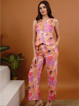 Slumber Jill - Pink Floral Fizz Sleeveless Vest with Pyjama (Set of 2)