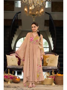 WOOMN - Peach Cotton Crush Embroidered Anarkali with Pant and Dupatta
