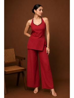 LABEL MAE - Crimson Red Halter Neck Co-Ord Set