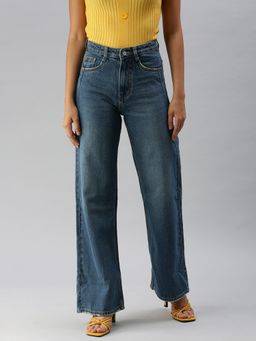 SHOWOFF - Women Clean Look Blue Wide Leg Denim Jeans