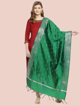 Dupatta Bazaar - Womens Green Banarasi Silk Dupatta