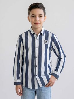 Monte Carlo - Regular Fit Stripes Full Sleeve Shirt-Blue