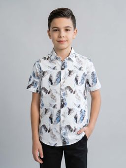 Monte Carlo - Regular Fit Half Sleeve Printed Shirt-White
