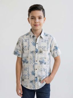 Monte Carlo - Smart Fit Printed Half Sleeve Shirt-Beige