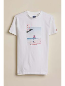 Allen Solly - Boys White Graphic Crew Neck T-Shirt