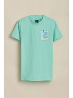 Allen Solly - Boys Aqua Solid Print Crew Neck T-Shirt